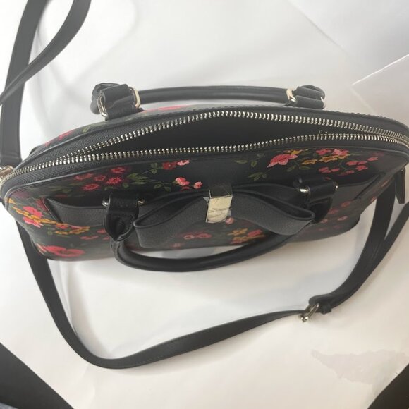 APT 9 Satchel Purse Womens Dark Floral Handbag Bow Detail Crossbody Shoulder Bag - Picture 7 of 7